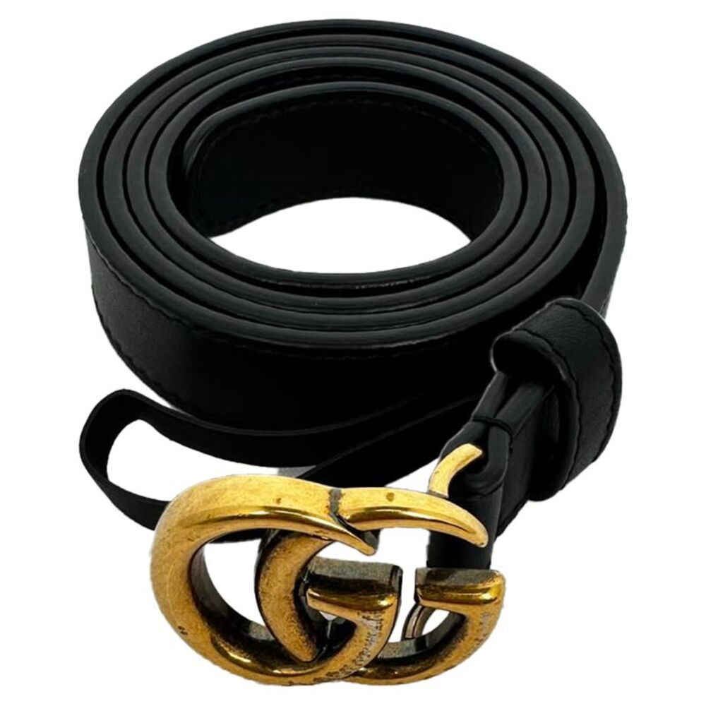 Gucci GG Marmont Buckled Thin Belt in Black Leather